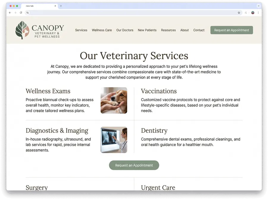 Canopy Veterinary & Pet Wellness — website design by Orlando Website Design