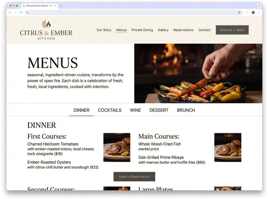 Citrus & Ember Kitchen — website design by Orlando Website Design