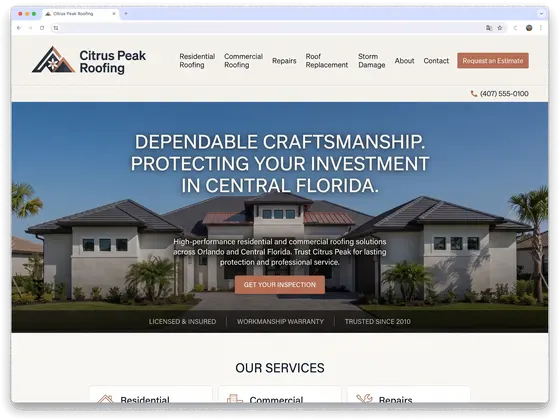 Citrus Peak Roofing — website design by Orlando Website Design