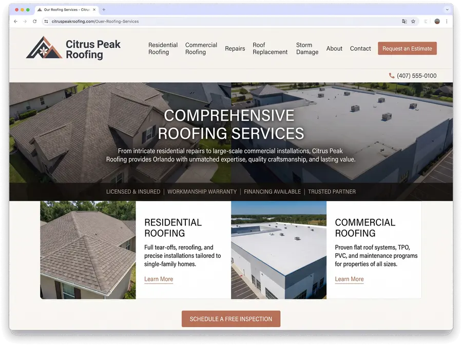 Citrus Peak Roofing — website design by Orlando Website Design