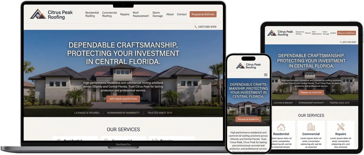 Citrus Peak Roofing — website design by Orlando Website Design