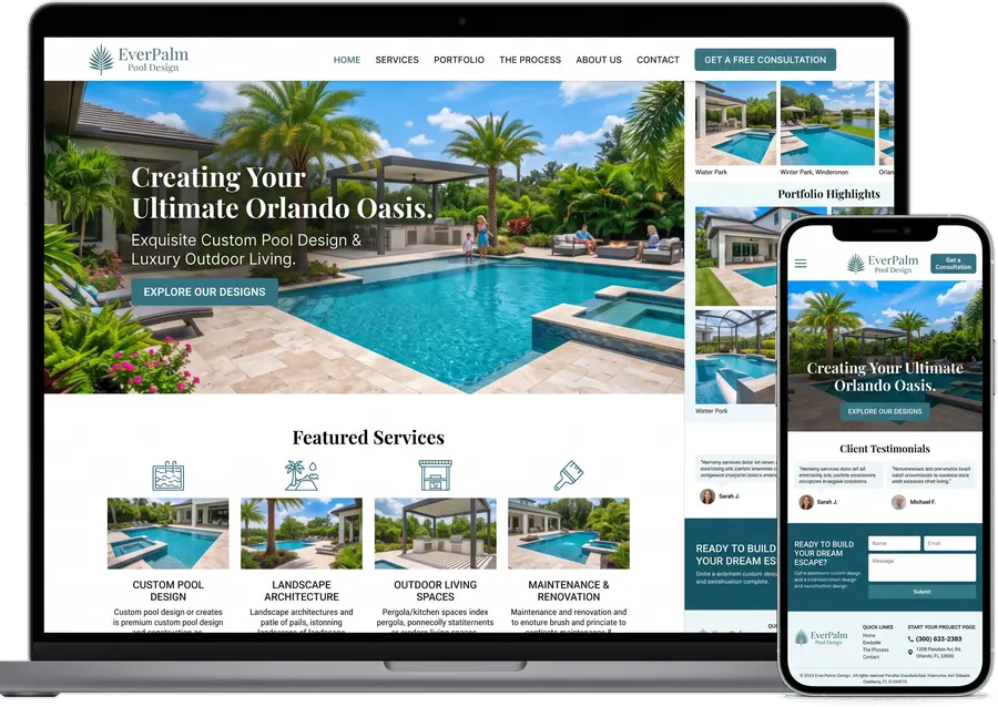 EverPalm Pool Design — website design by Orlando Website Design