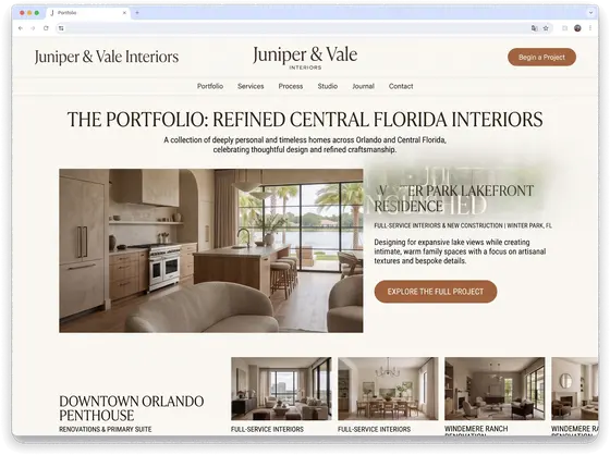 Juniper & Vale Interiors — website design by Orlando Website Design