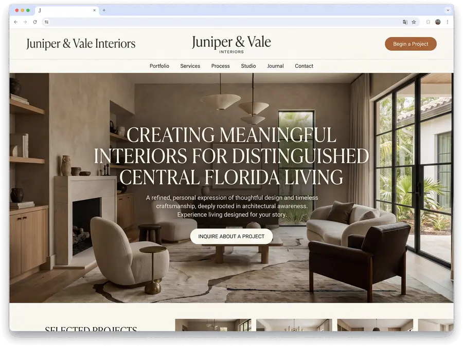 Juniper & Vale Interiors — website design by Orlando Website Design