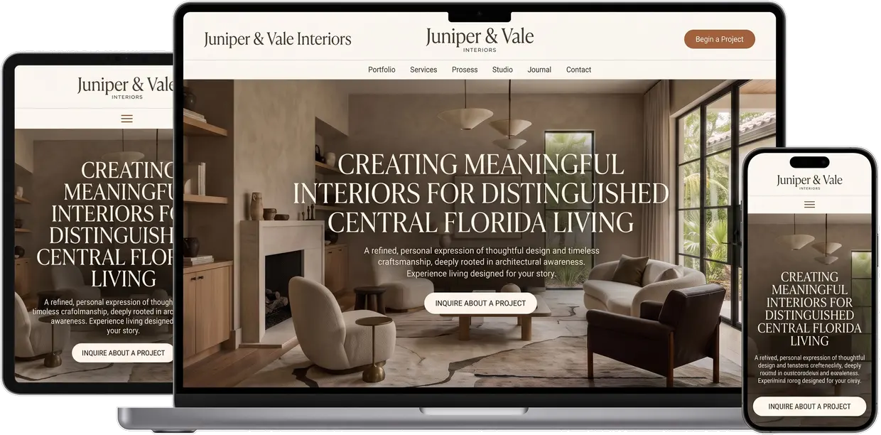Juniper & Vale Interiors shown across desktop, tablet and mobile