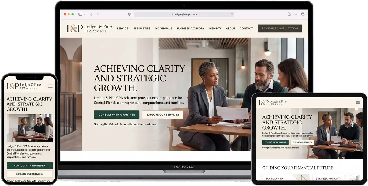 Ledger & Pine CPA Advisors — website design by Orlando Website Design