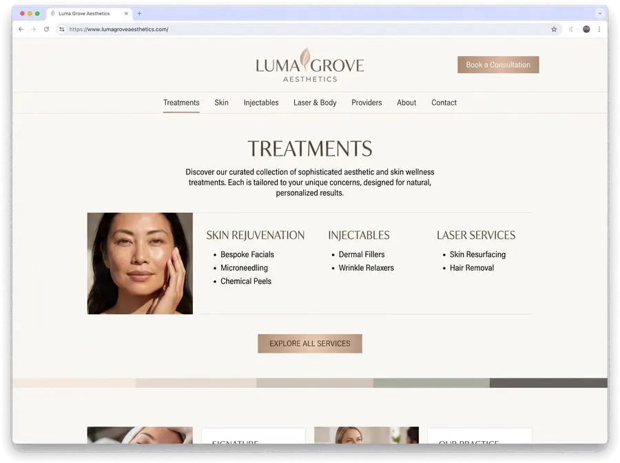 Luma Grove Aesthetics — website design by Orlando Website Design