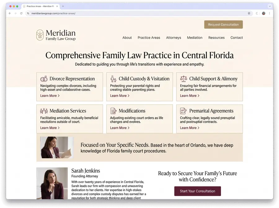 Meridian Family Law Group — website design by Orlando Website Design