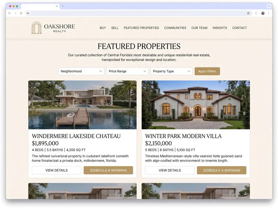 Oakshore Realty — website design by Orlando Website Design