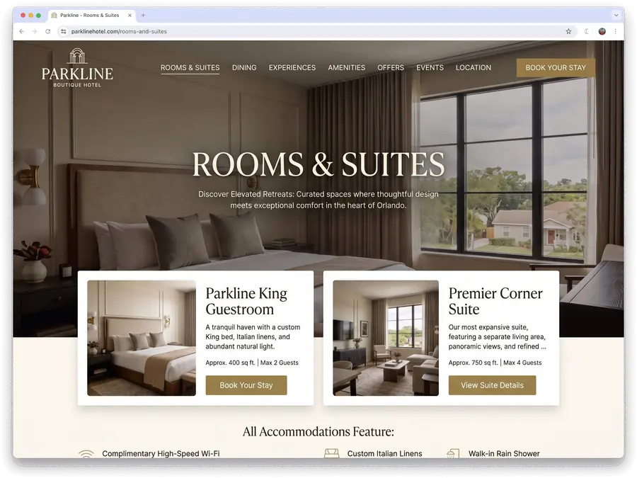 Parkline Boutique Hotel — website design by Orlando Website Design