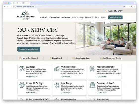 Summit Breeze HVAC — website design by Orlando Website Design